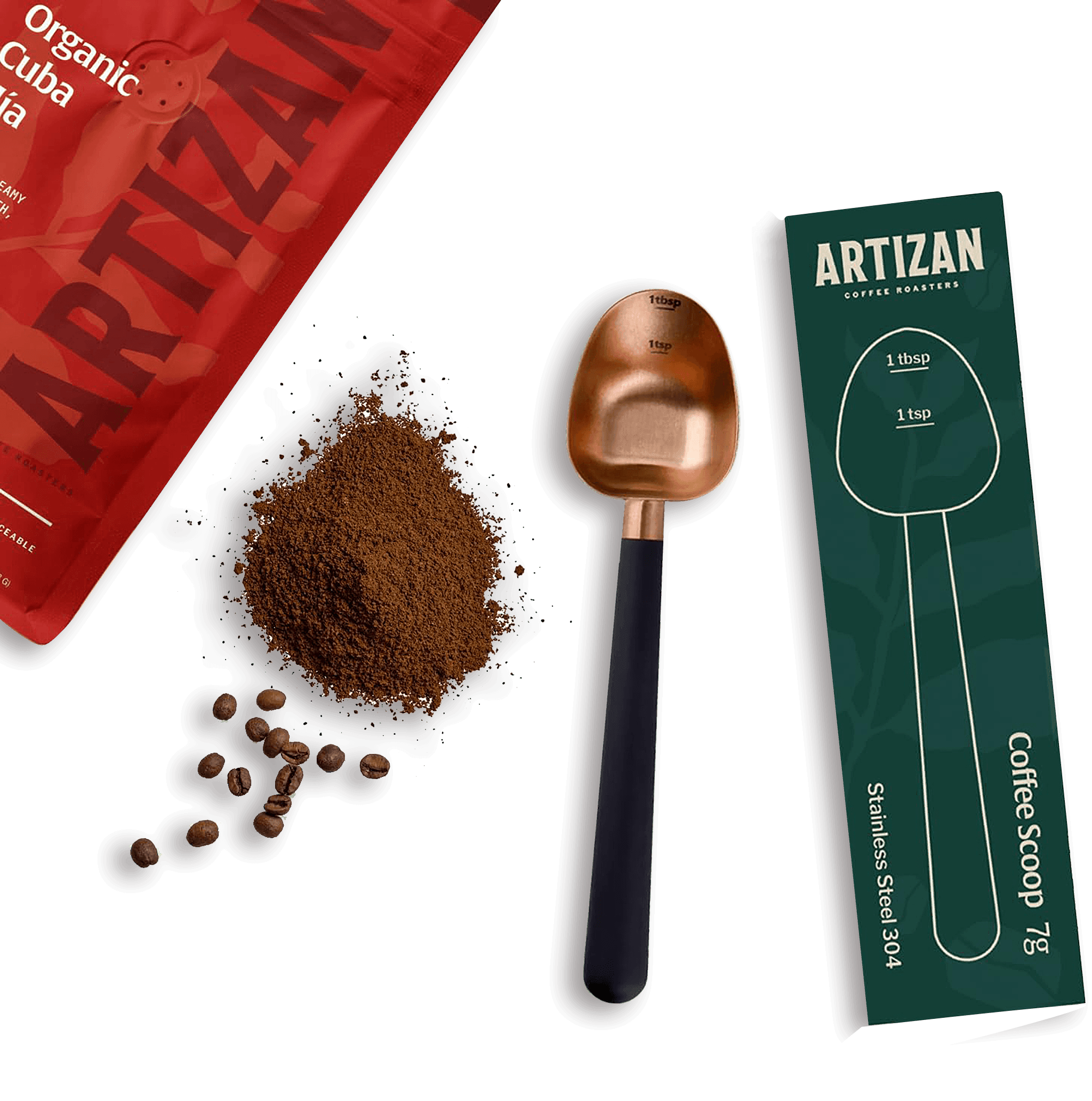 Artizan Coffee 1 Tbsp Coffee Measuring Scoop, Stainless Steel Copper Scoop for Ground Coffee, Beans, Tea & More - 7g, 17 cm Long Handle