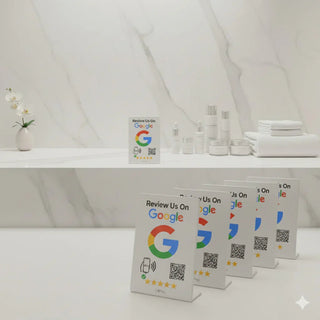 Elegant White NFC Google Review Sign (5-Pack) - Boost SEO Rankings