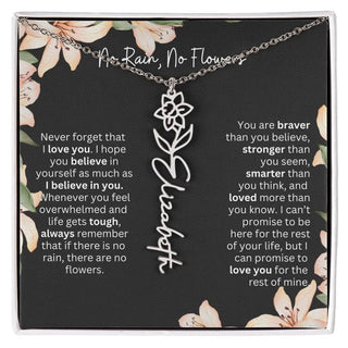 Birth Flower Necklace With Name I No Rain - No Flowers