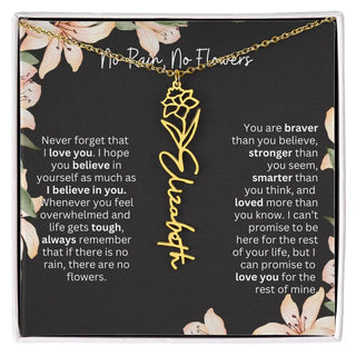 Birth Flower Necklace With Name I No Rain - No Flowers
