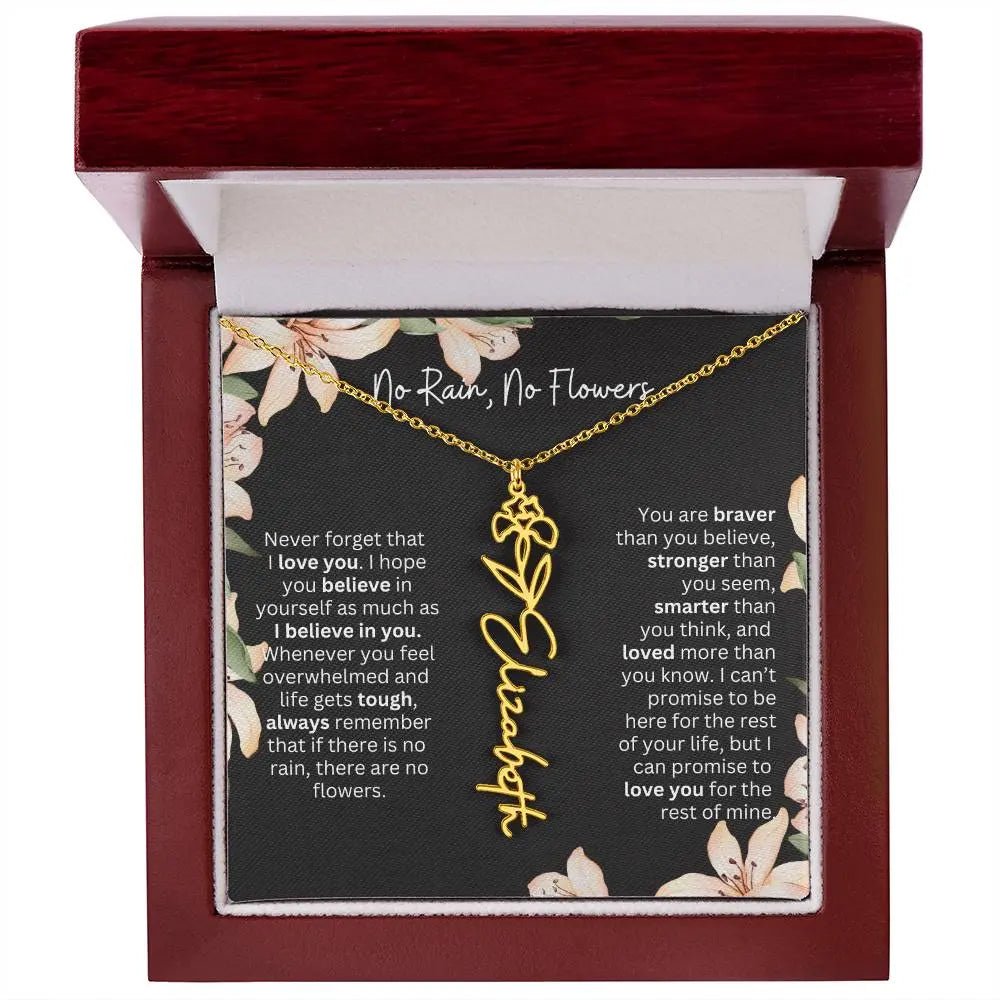 Birth Flower Necklace With Name I No Rain - No Flowers