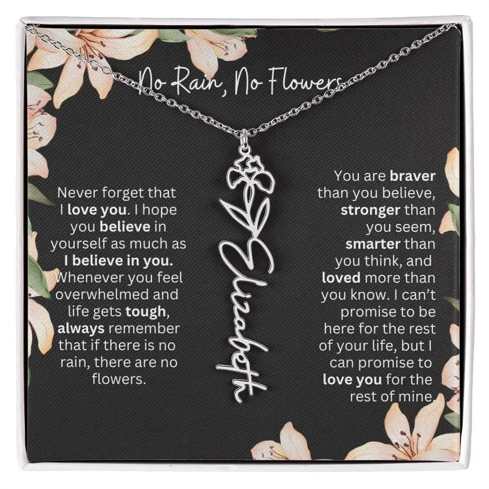 Birth Flower Necklace With Name I No Rain - No Flowers