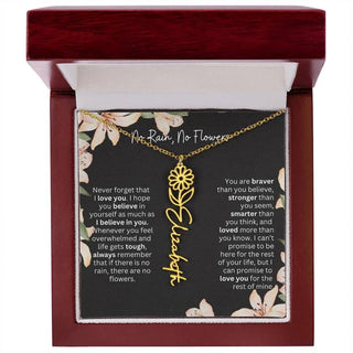 Birth Flower Necklace With Name I No Rain - No Flowers