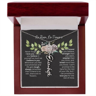 Birth Flower Necklace With Name I No Rain - No Flowers | Elegant Gift for Daughter