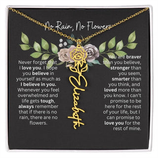 Birth Flower Necklace With Name I No Rain - No Flowers | Elegant Gift for Daughter