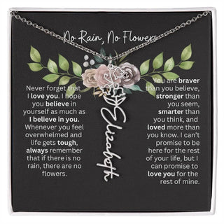 Birth Flower Necklace With Name I No Rain - No Flowers | Elegant Gift for Daughter