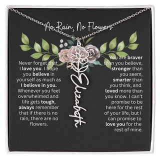 Birth Flower Necklace With Name I No Rain - No Flowers | Elegant Gift for Daughter