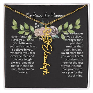 Birth Flower Necklace With Name I No Rain - No Flowers | Elegant Gift for Daughter