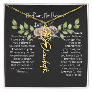 Birth Flower Necklace With Name I No Rain - No Flowers | Elegant Gift for Daughter