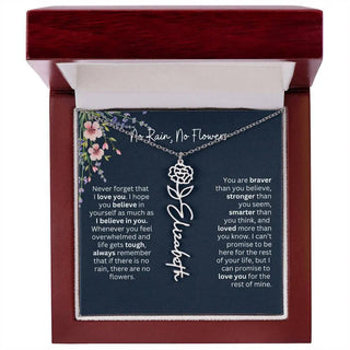 Birth Flower Necklace With Name I No Rain - No Flowers | Unique Jewelry for Daughter from Dad