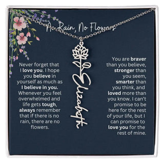 Birth Flower Necklace With Name I No Rain - No Flowers | Unique Jewelry for Daughter from Dad