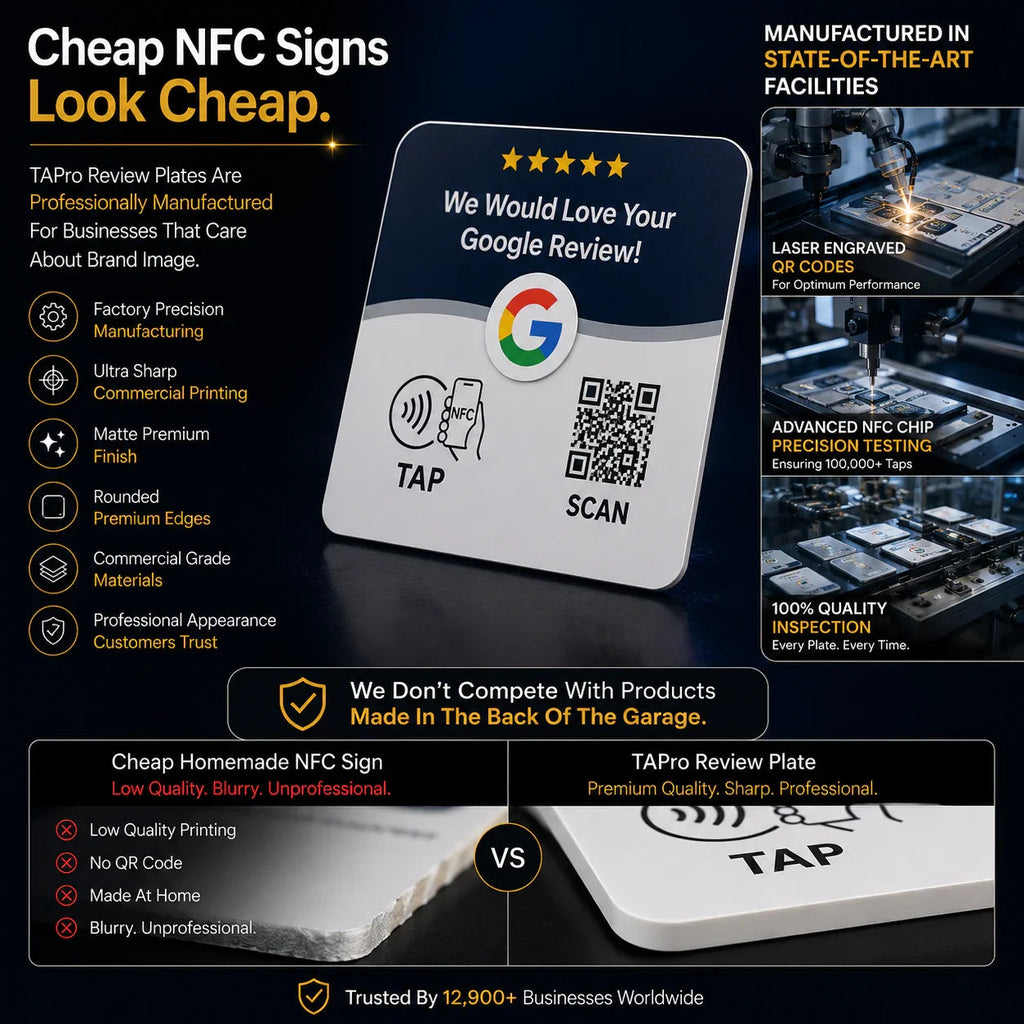 Google Review Sign Plate- NFC + QR Code, Blue 4x4 In