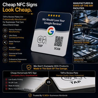 Google Review Sign Plate- NFC + QR Code, Blue 4x4 In