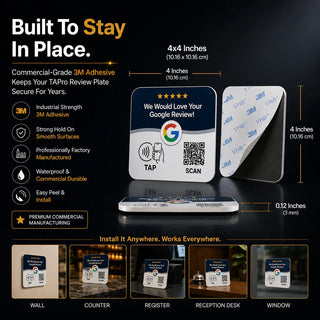 Google Review Sign Plate- NFC + QR Code, Blue 4x4 In