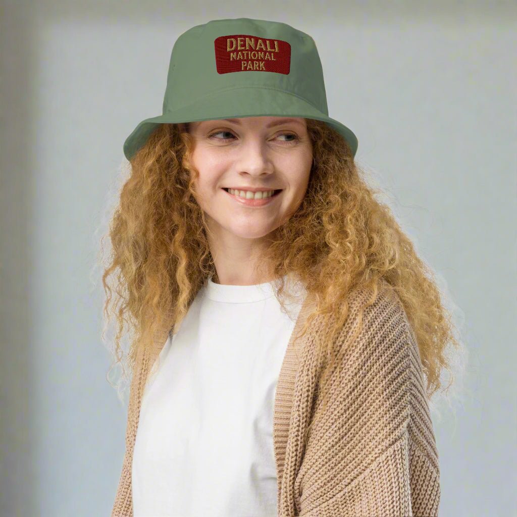 Denali National Park Sign Organic Embroidered Bucket Hat