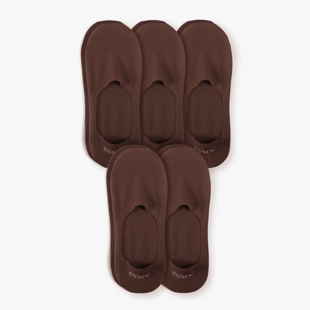 Unisex Cotton No Show Socks 5-Pack | Espresso Brown