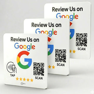 Google Review Plaque -Contactless NFC & QR, Peel and Stick 4x4"