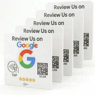 Google Review Plaque -Contactless NFC & QR, Peel and Stick 4x4"