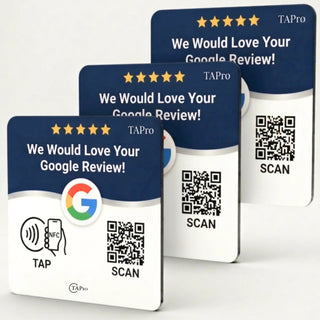 Google Review Plaque -Contactless NFC & QR, Peel and Stick 4x4"
