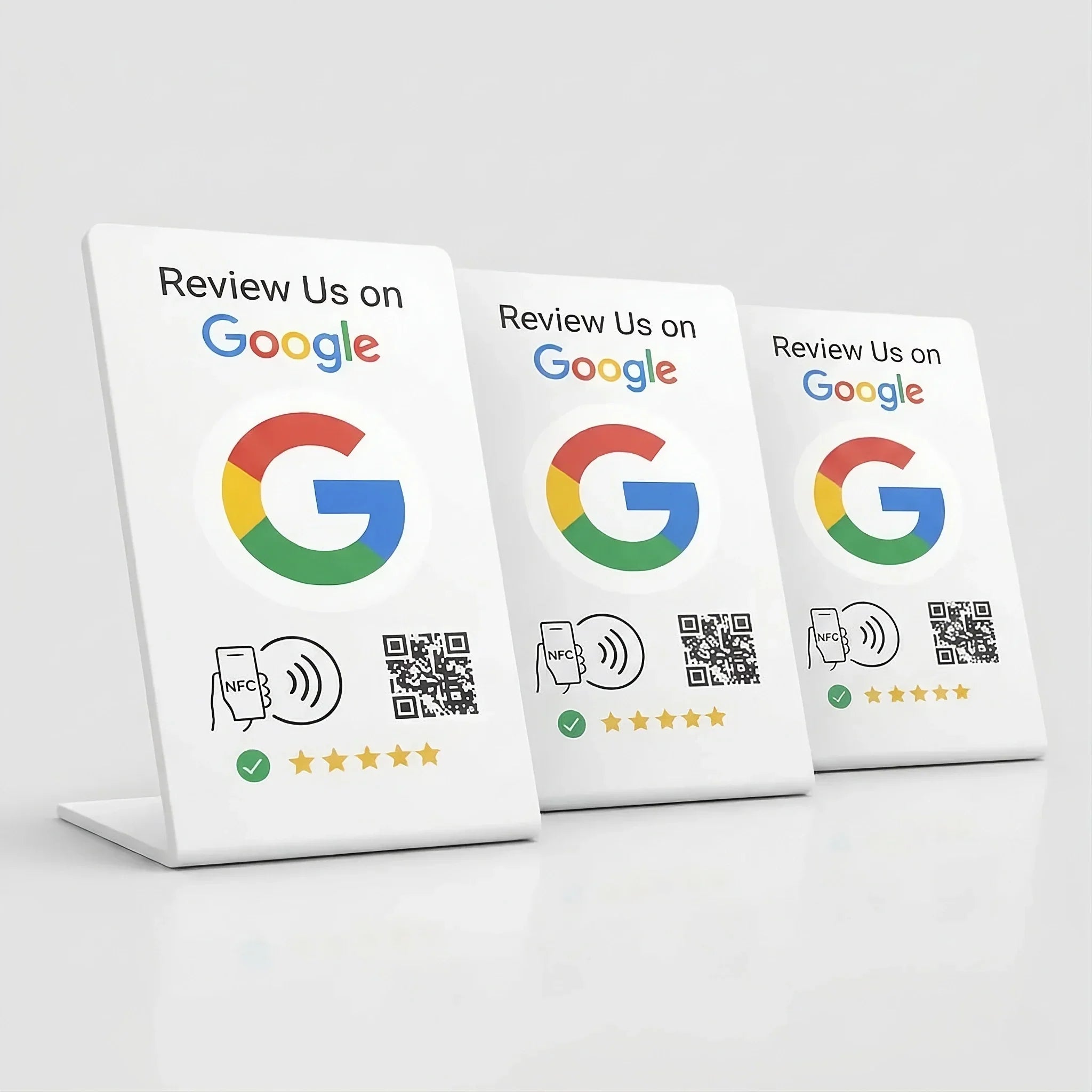 NFC Google Review Stand (3-Pack) - Premium White Tabletop Signs