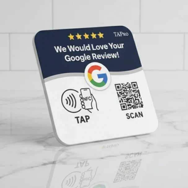Google Review Plaque -Contactless NFC & QR, Peel and Stick 4x4"