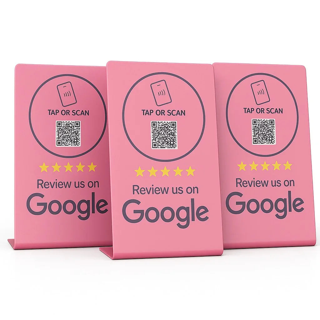 2 NFC Google Review Signs (2-Pack) - QR Code Tabletop Display