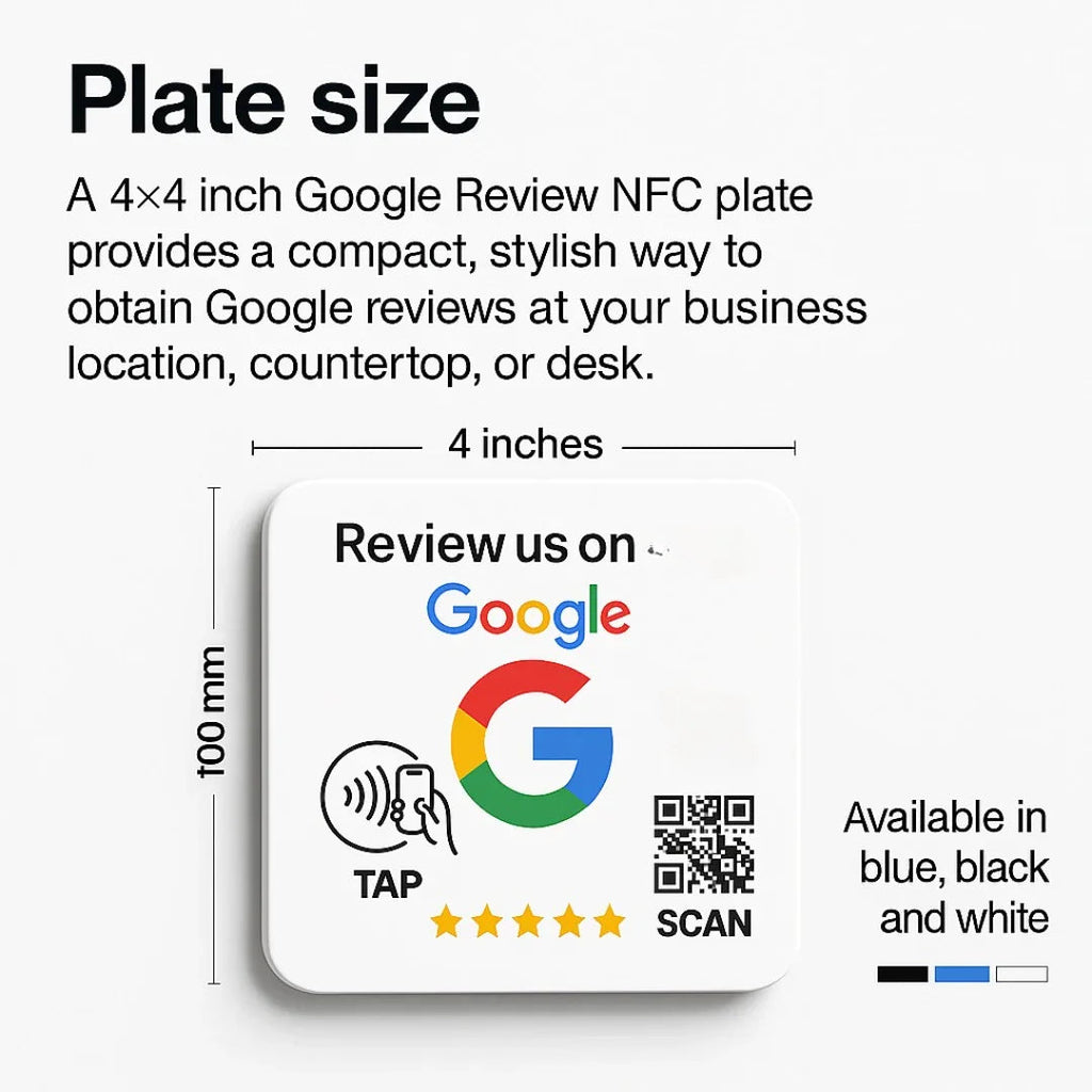 Google Review Plate - NFC Tap + QR Code, Self-Adhesive 3M  4x4
