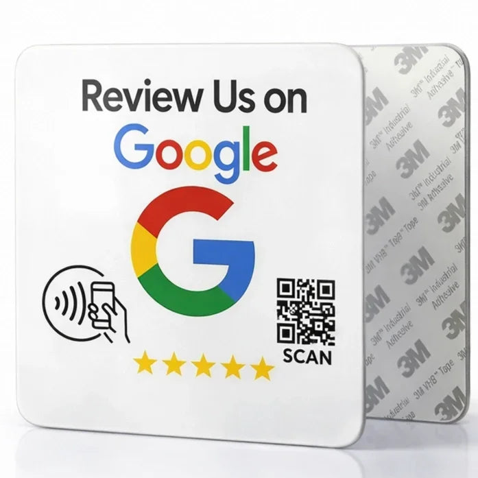 Google Review Plate - NFC Tap + QR Code, Self-Adhesive 3M  4x4