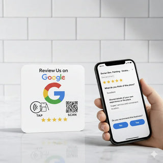 Google Review Plate - NFC Tap + QR Code, Self-Adhesive 3M  4x4