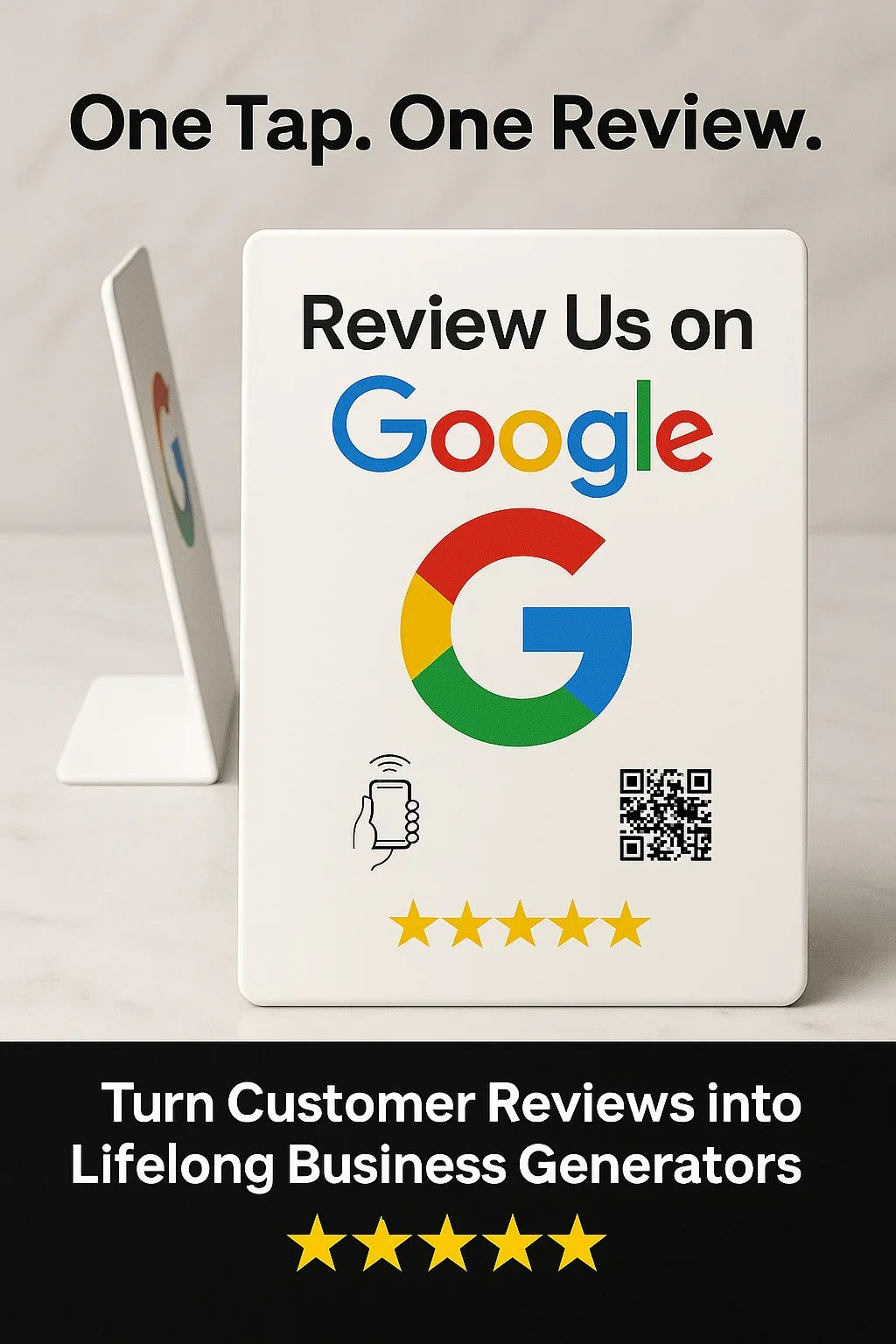 NFC Google Review Stand (3-Pack) - Premium White Tabletop Signs