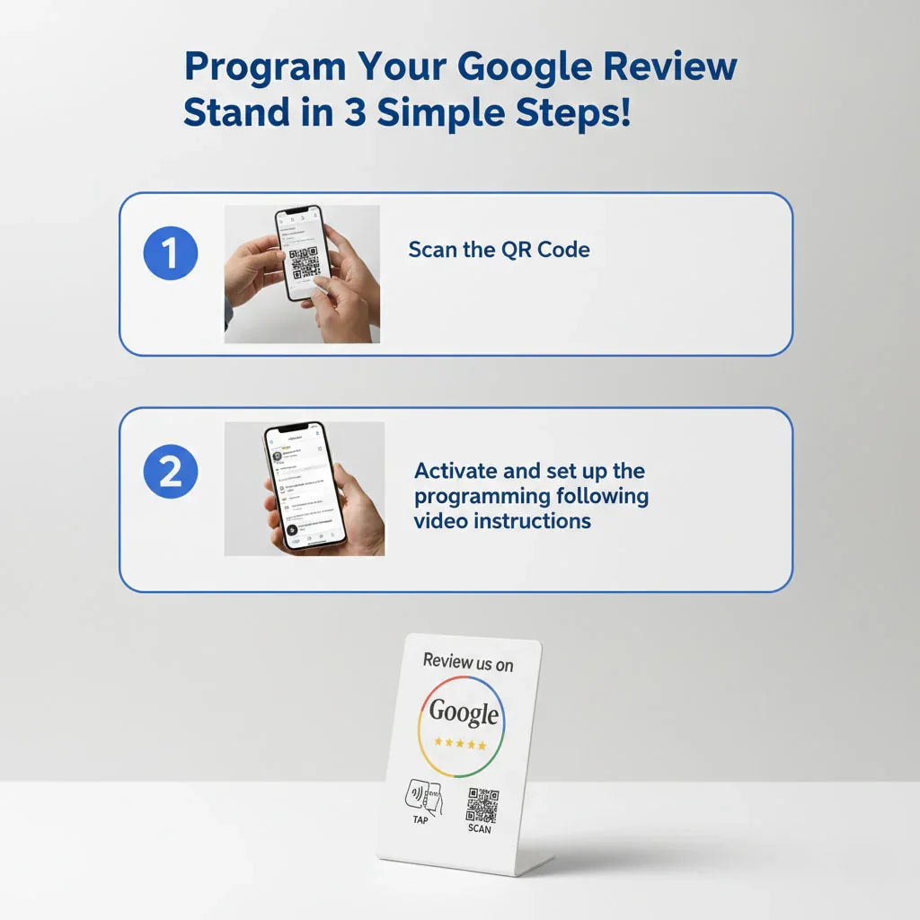 Elegant White NFC Google Review Sign (5-Pack) - Boost SEO Rankings