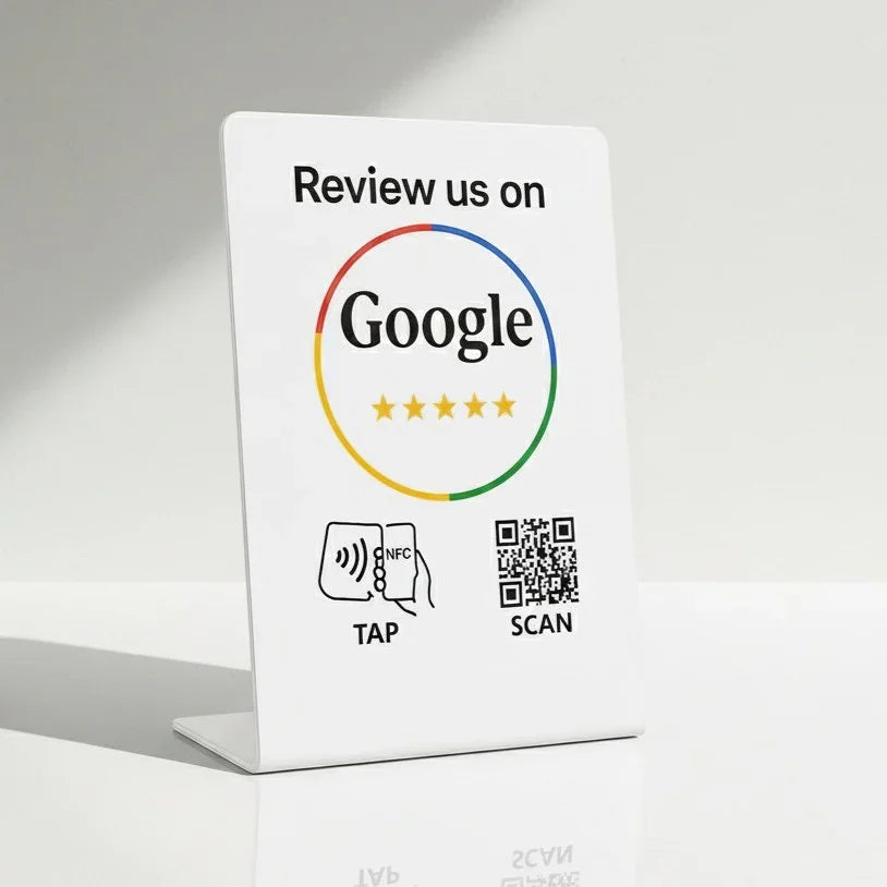 NFC Google Review Stand QR Code White – Tap to Review System Engine