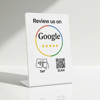 NFC Google Review Stand QR Code White – Tap to Review System Engine