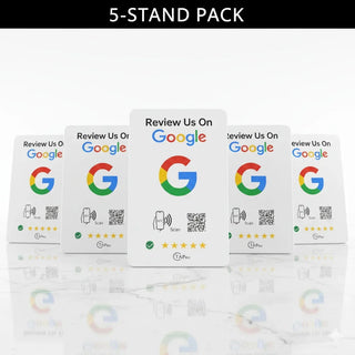 Elegant White NFC Google Review Sign (5-Pack) - Boost SEO Rankings