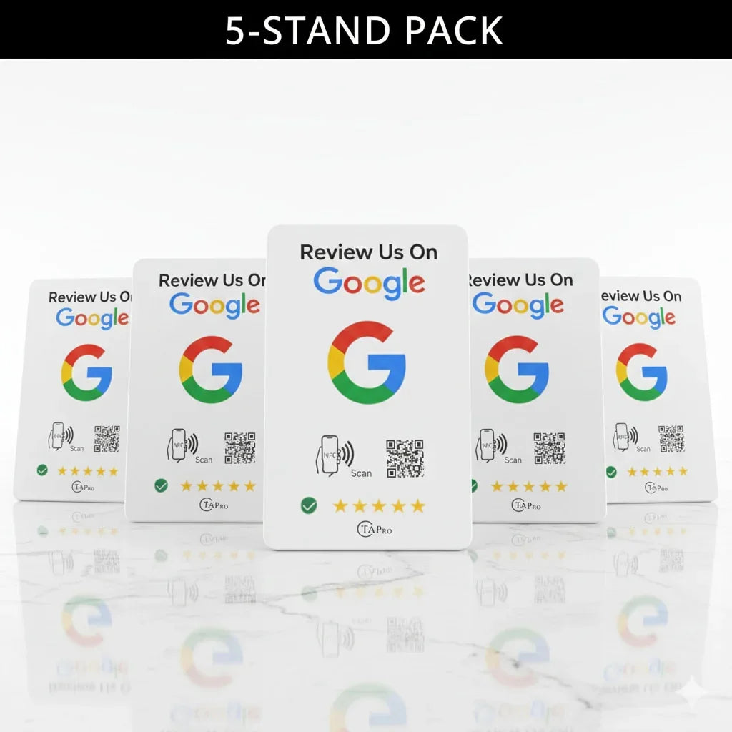 Elegant White NFC Google Review Sign (5-Pack) - Boost SEO Rankings