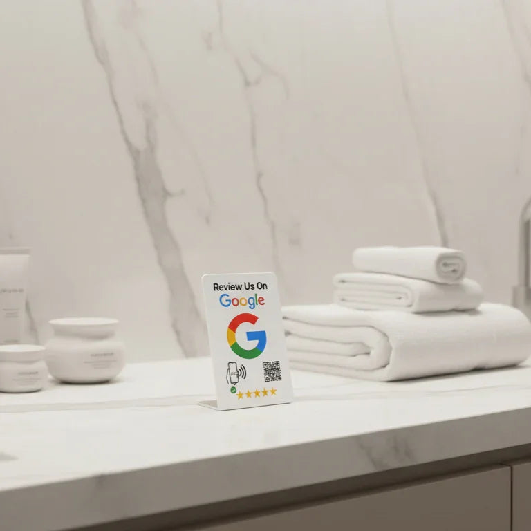 Elegant White NFC Google Review Sign (5-Pack) - Boost SEO Rankings