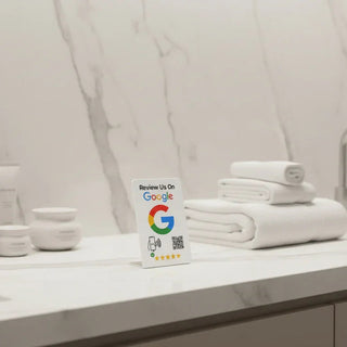 Elegant White NFC Google Review Sign (5-Pack) - Boost SEO Rankings