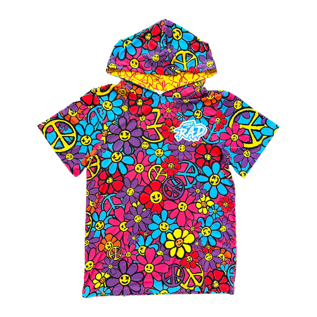 Woke Up RAD - Premium Short Sleeve Hooded Tee (Peace & Petals)