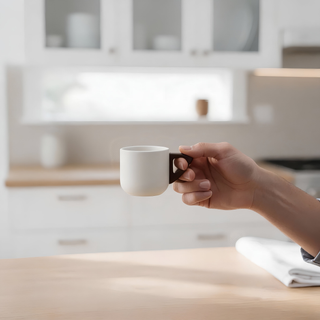 Handcrafted Ceramic Espresso Cup with Wooden Handle