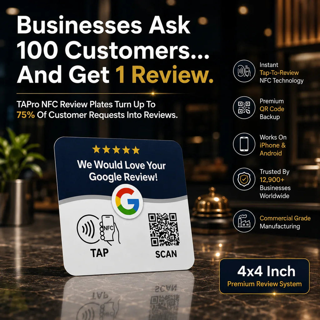 Google Review Sign Plate- NFC + QR Code, Blue 4x4 In