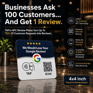 Google Review Sign Plate- NFC + QR Code, Blue 4x4 In