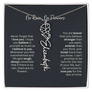 No Rain No Flowers Birth Necklace - Personalized Name Jewelry