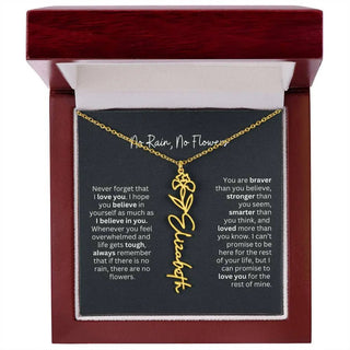 No Rain No Flowers Birth Necklace - Personalized Name Jewelry