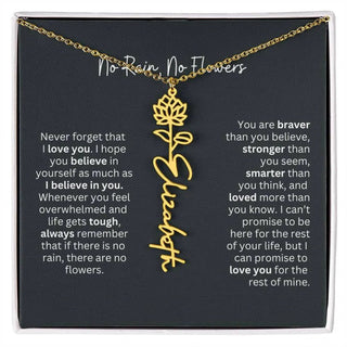 No Rain No Flowers Birth Necklace - Personalized Name Jewelry