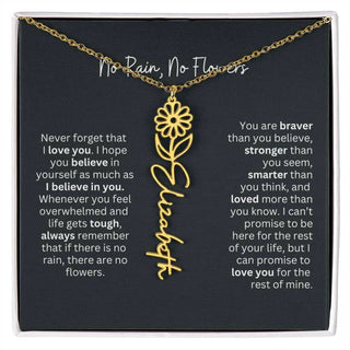 No Rain No Flowers Birth Necklace - Personalized Name Jewelry