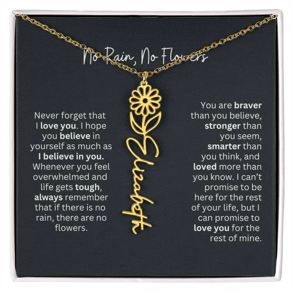 No Rain No Flowers Birth Necklace - Personalized Name Jewelry