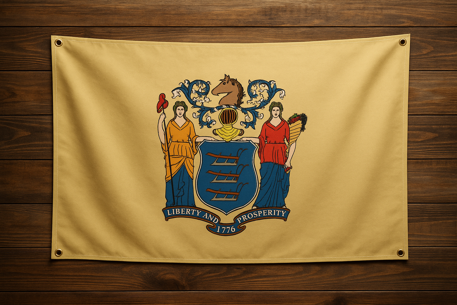New Jersey Flag with Grommets Along the Edges for Wall Hanging