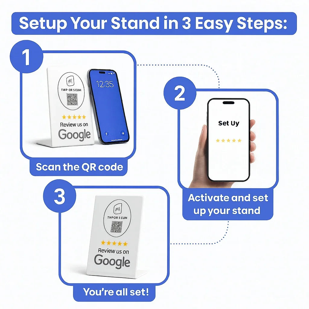 NFC Google Review Stand QR Code White – Tap to Review System Engine