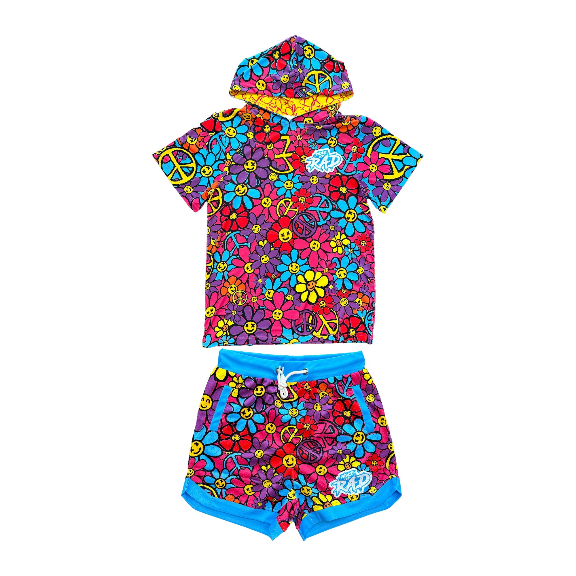 Woke Up RAD - Premium Short Sleeve Hooded Tee (Peace & Petals)