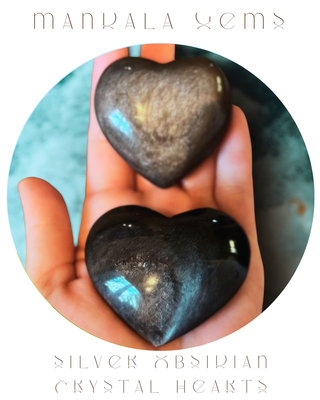 Silver Obsidian Crystal Hearts, Valentines Day Gift